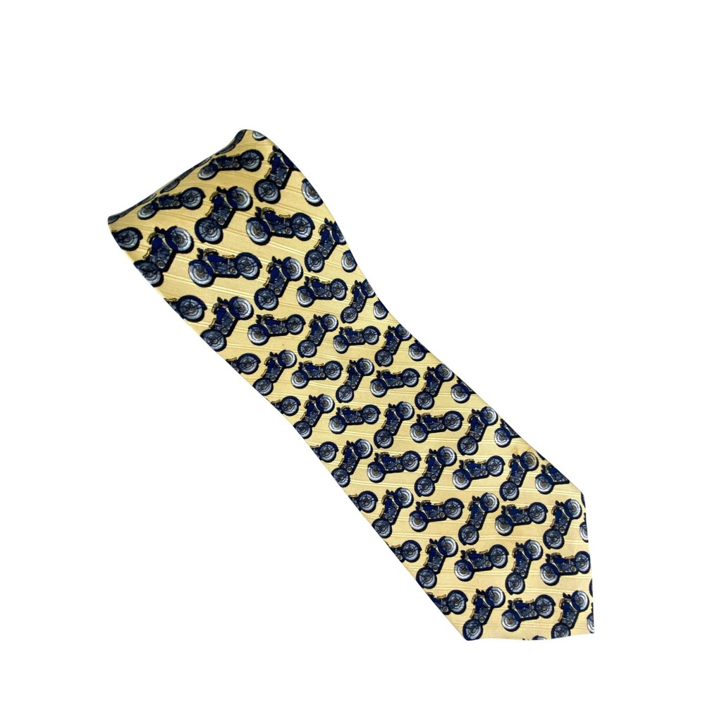 Countess Mara Mens‎ Motorcycle Silk Tie Yellow Blue Novelty Biker Designer 57x4